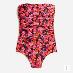 J.Crew NWT Ruched bandeau one-piece swimsuit in pansy floral-Size 4